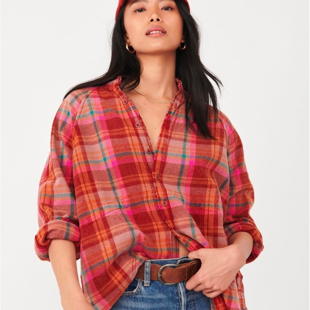 Women’s Free People Summer Daydreamer Plaid Shirt Shacket Size Small